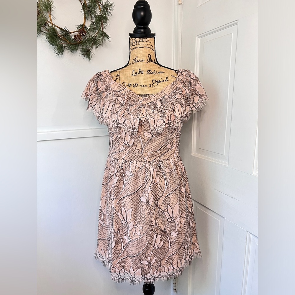 Wayf Off the Shoulder Blush Lace Mini Dress NWT